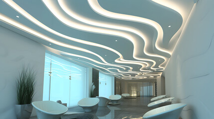 a 3D model of stretch ceiling decoration, capturing the artistic and dynamic aspects of this innovative interior design element