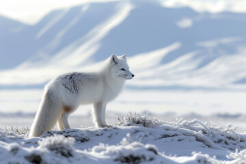 Obraz premium Majestic Snowy Peaks and Arctic Fox