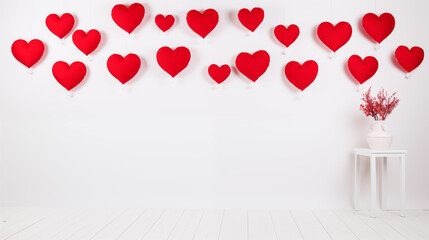Walentynkowe jasne tło - szablon w serca. Grafika na baner o miłości dla zakochanych. Czerwone tło - kocham Cię na 14 lutego - obrazy, fototapety, plakaty