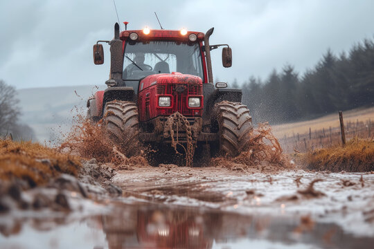 Off-Road Adventure: Tractor Tackling Muddy Trails