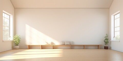 Room with seating, natural light, and blank area for placing objects.