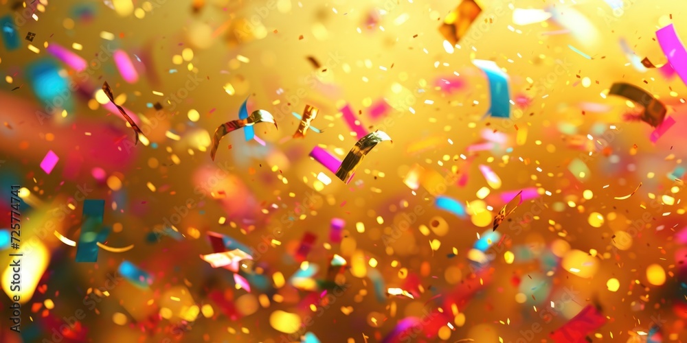 Poster A vibrant image capturing a bunch of confetti falling from the sky. Perfect for adding a festive touch to any project or event