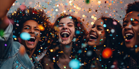 Celebration and Joy: A Group of People Laughing and Smiling, Expressing Happiness and Excitement in a Festive Atmosphere