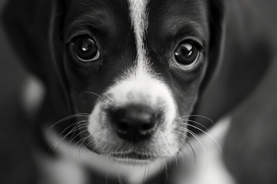 A black and white photo of a cute puppy. Perfect for pet lovers and animal-themed projects