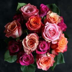 Obraz premium a bouquet of roses - top view