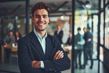Fototapeta premium a man in a suit with his arms crossed
