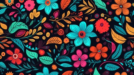 boho, doodle, floral seamless pattern, color pastel. Generative Ai