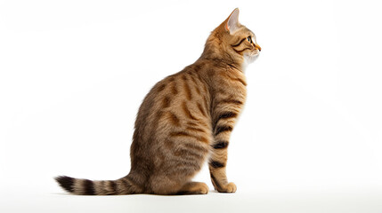 Cat standing looking away isolated on white background