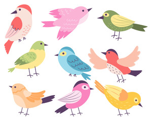 Set of colorful birds. Vector illustration.