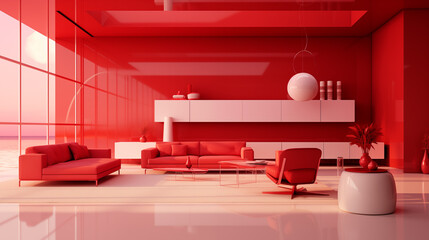 Red modern minimalistic interior background wall mockup 3d render