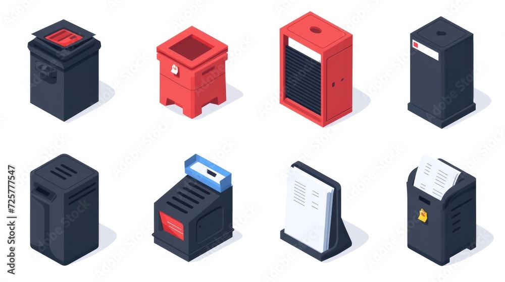 Poster A collection of different types of mailboxes, suitable for various needs and settings. Perfect for illustrating concepts related to mail delivery, communication, or postal services