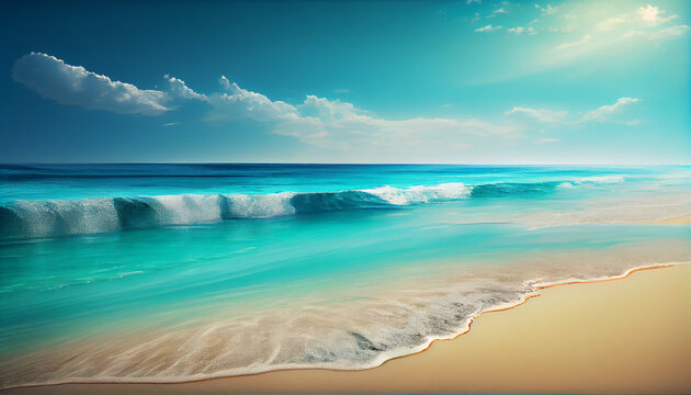 Beautiful Ocean and Sand Beach Background, Ai generated image