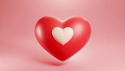 3d Red heart on pink background. heart icon, like and love 3d render illustration