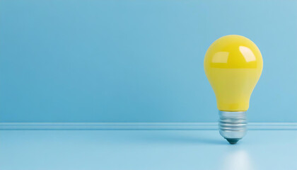 Business innovative and creative idea concept, vision to discover new solution or idea, curiosity, searching for success concept. Great Idea. light bulb on blue background. Copy space. 3d