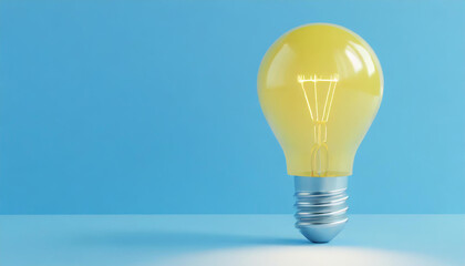 Business innovative and creative idea concept, vision to discover new solution or idea, curiosity, searching for success concept. Great Idea. light bulb on blue background. Copy space. 3d