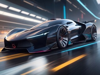Futuristic Velocity: Side View of a black Fast-Moving Car in Motion Blur