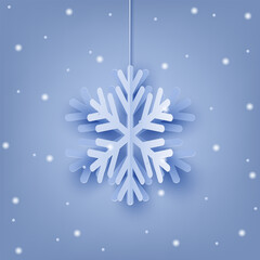 Illustration on the theme of winter, paper cut style, vector, paper hanging snowflake.