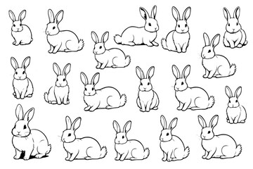 Set different rabbits silhouettes, isolated on background for design use. Bunnies as decorative elements.