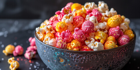 colorful fruity sweet popcorn in a bowl