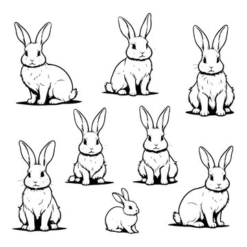 Graphical set of rabbits isolated on white background,vector illustration