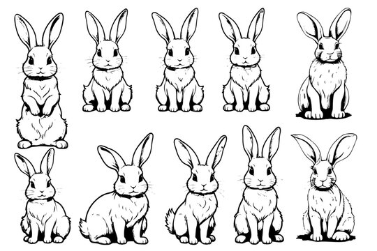 Bunny Outline Illustration Vector Set