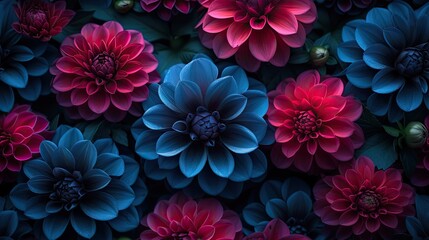 blue and pink flowers background. top view. Generative AI