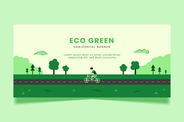 Ecology green city concept background. Environmental sustainability flat illustration for poster, flyer, banner.