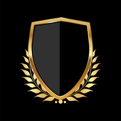 Black and gold shield with laurel wreath vector illustration 