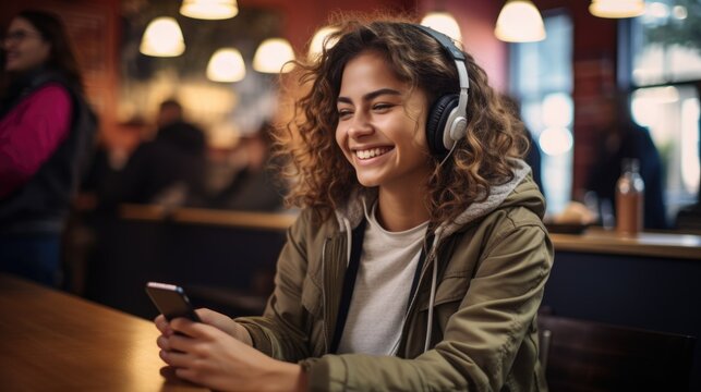 a smiling young woman is smiling and is holding her cell phone, in the style of rationalist chic