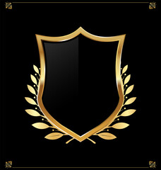 Black and gold shield with laurel wreath vector illustration 