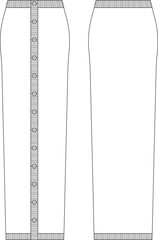 buttoned ribbed knitted long maxi skirt template technical drawing flat sketch cad mockup fashion woman design style model
