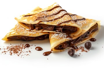 french crepe filled with chocolate on a white background - obrazy, fototapety, plakaty