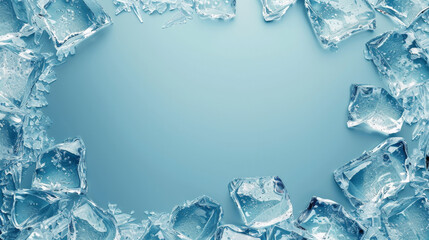 Blue ice cubes arranged as a cool frame with a frosted center.