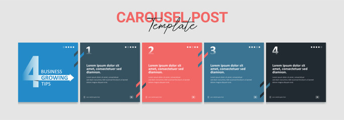Carousel post template set, Modern instagram carousel post design, Editable social media microblog business carousel post, eps 10.