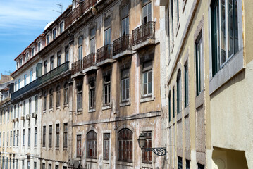 Fototapeta na wymiar Facade of buildings with Portuguese architecture in Lisbon