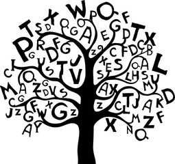 Abstract tree with black letters isolated on White background. Vector illustration