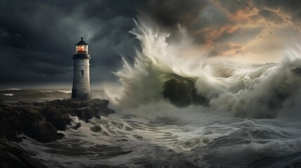 Fototapeta na wymiar Images capturing the drama of a stormy coastline with crashing waves and turbulent skies