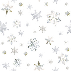 Naklejka na ściany i meble Christmas seamless pattern with silver glittering snowflakes seasonal fabrics wrapping paper design