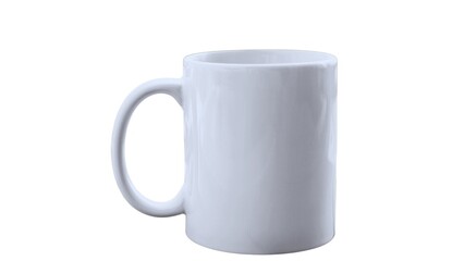blank white mug mockup isolated on white background, coffee cup cutout on empty backdrop