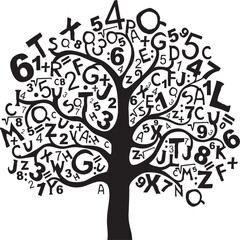 Abstract tree with black letters and numbers isolated on White background. Vector illustration