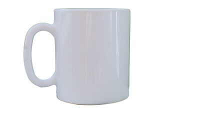 blank white mug mockup isolated on white background, coffee cup cutout on empty backdrop