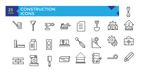 construction outline icon set, vector, icons collection