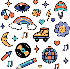 Retro stickers set.  Colorful vintage illustration