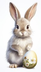 Fototapeta premium Playful Easter bunny with colorful egg, watercolor illustration for vibrant spring designs