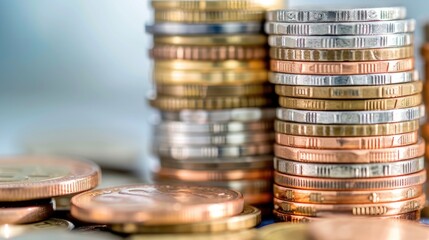Euro coins arranged in various positions, highlighting the unique designs and denominations of Euro currency in an engaging visual display