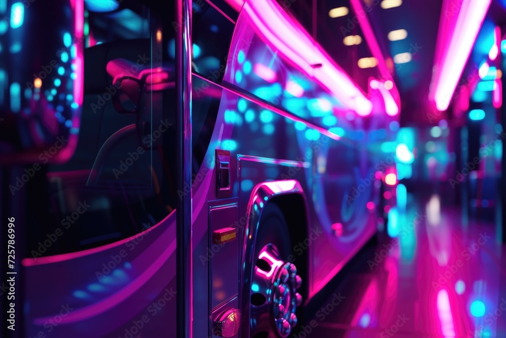 Poster A picture of a bus parked in the darkness. Suitable for various applications