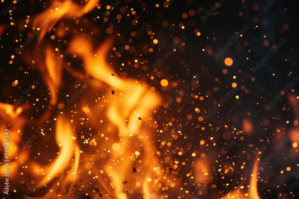 Poster Fire burning brightly against a black backdrop. Perfect for adding a touch of warmth and intensity to any project