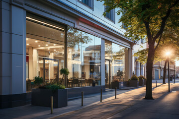 Bank branch exterior, natural lighting highlights the facade.