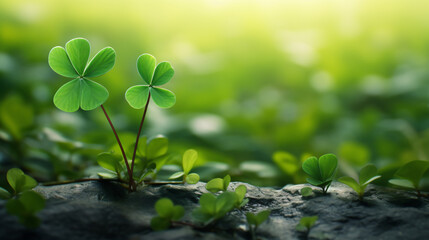 3D illustration featuring green clovers, evoking a sense of luck and freshness. Generative AI