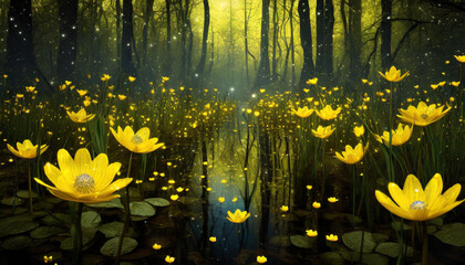 Piękny bajkowy las, dekoracja tło generative ai